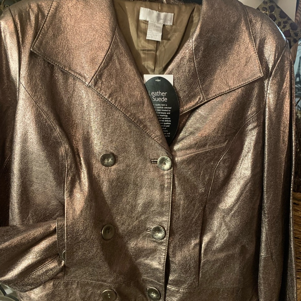 Women double breasted gold shimmering leather jacket. Size 18 small. 80.00